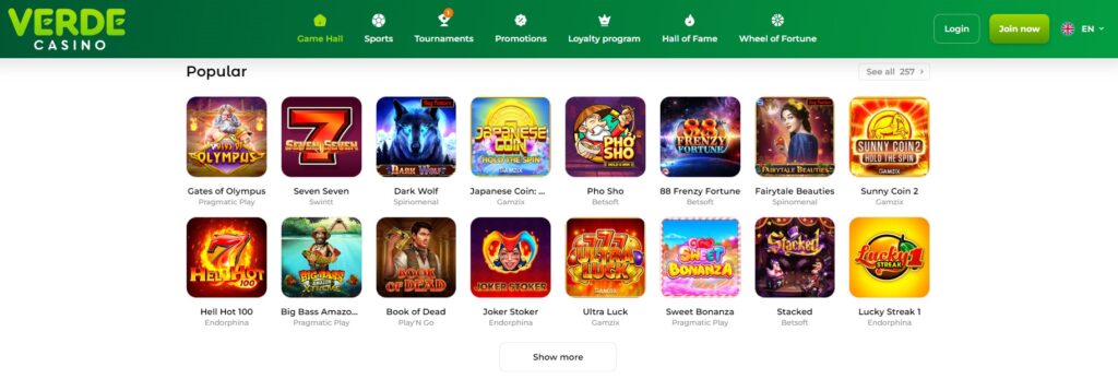 Kasyno Verde Casino: Oferta gier i automatów
