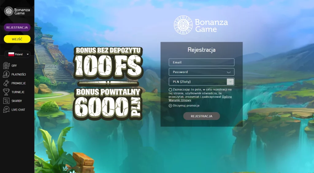 Rejestracja w Bonanza Game Casino