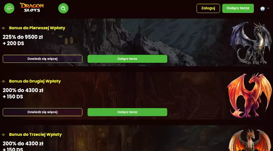 Dowiedz się więcej o pakiecie powitalnym Dragonslots kasyno w naszej recenzji DragonSlots bonus