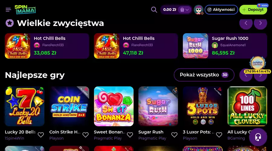 Biblioteka gier w kasynie Spinmama spinmama bonus 2025